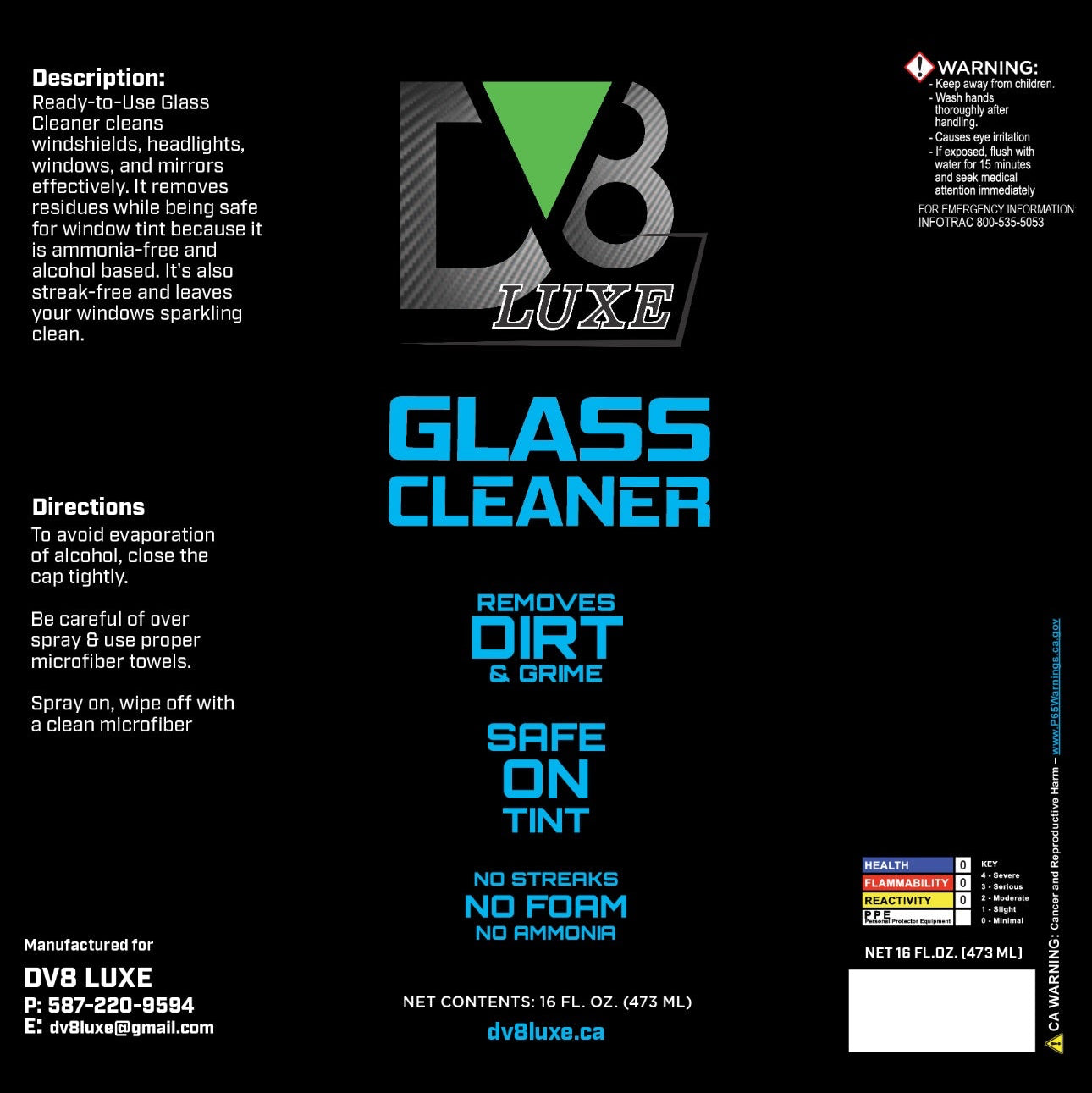 DV8 LUXE GLASS CLEANER